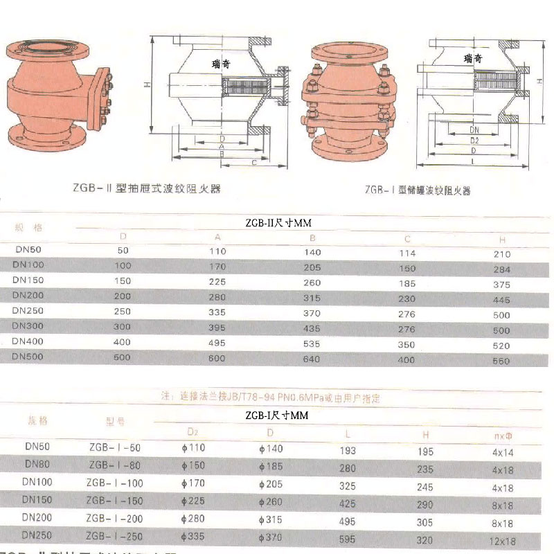 波紋管阻火器尺寸圖 波紋管阻火器尺寸圖